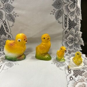 vintage chalkware Easter chick figurines, likely from the mid-20th century.